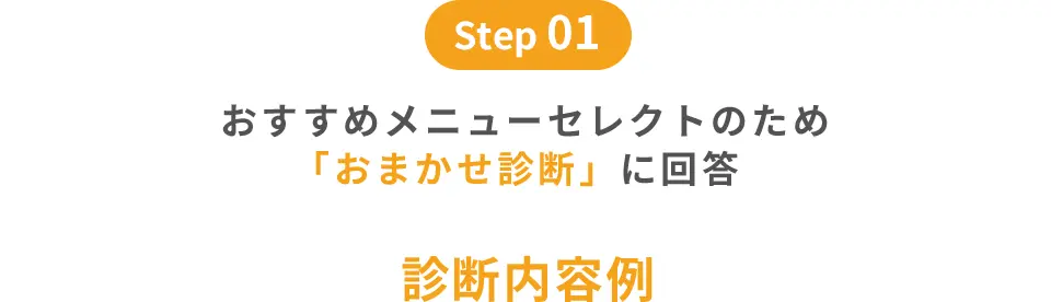 step01｜おすすめメニューセレクトのため「おまかせ診断」に回答 診断内容例