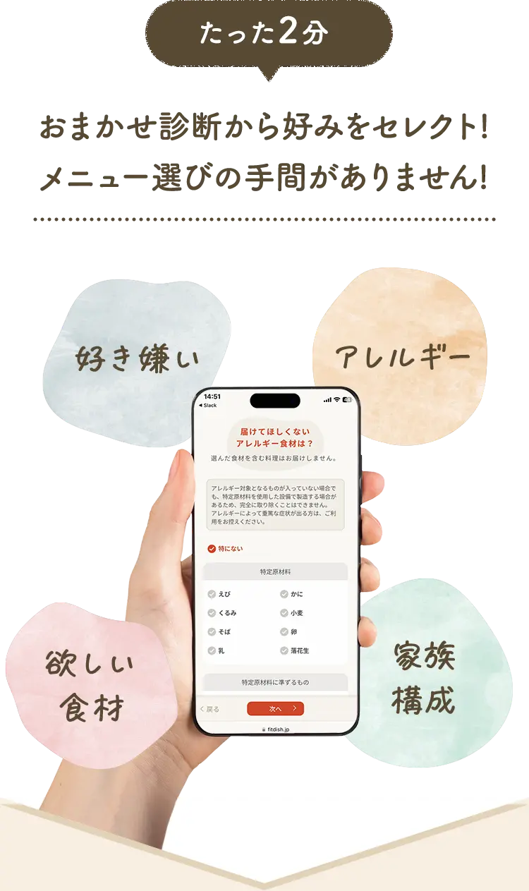 たった2分 おまかせ診断から好みをセレクト!メニュー選びの手間がありません!