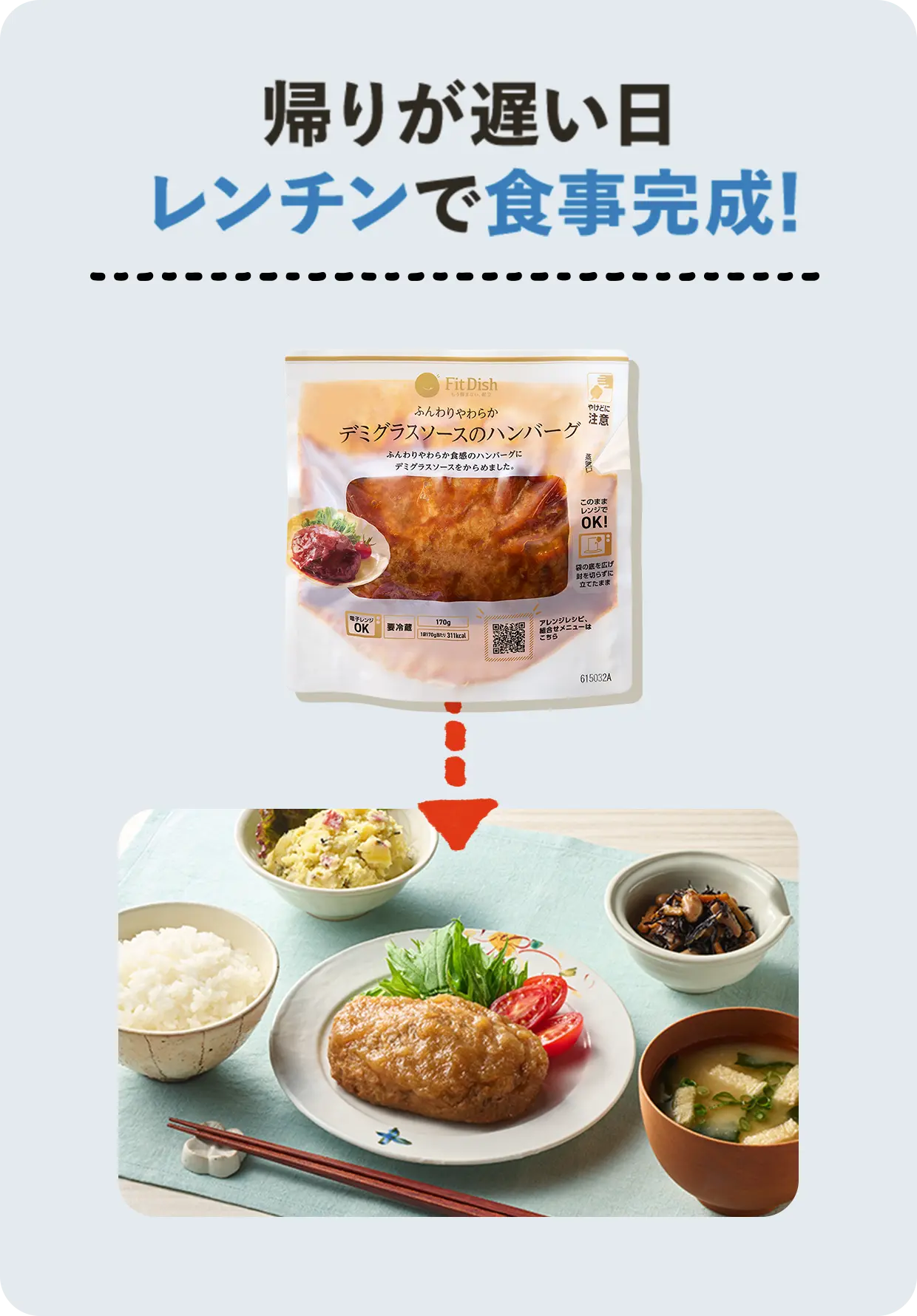 帰りが遅い日レンチンで食事完成!