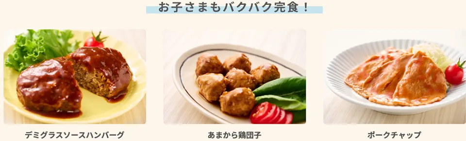 デミグラスソースハンバーグ あまから鶏団子 ポークチャップ